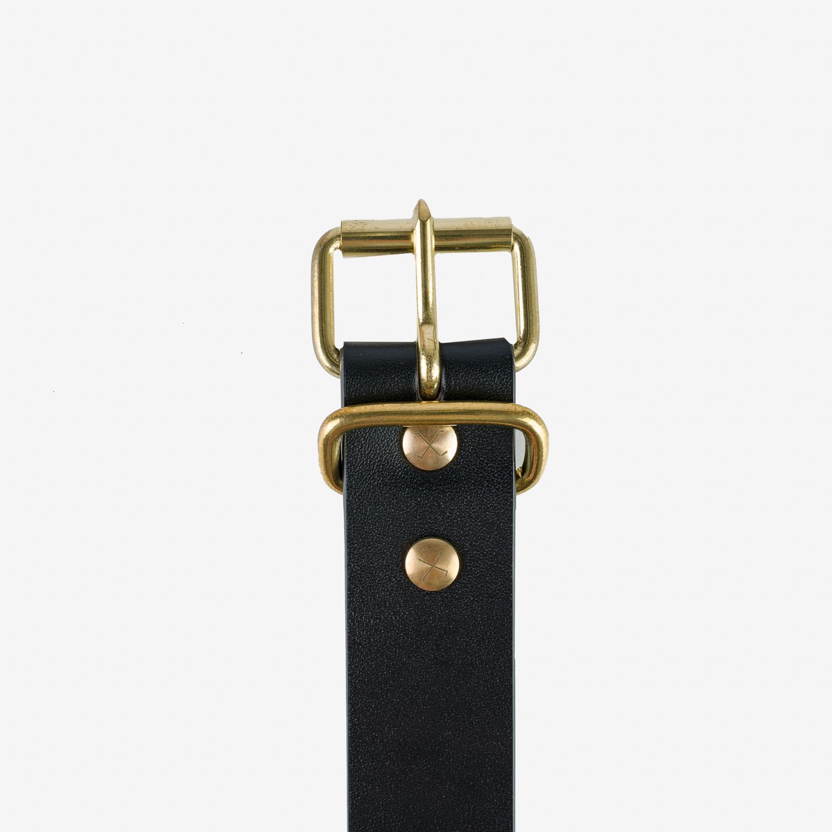 Obbi Good Label - Single Prong Brass Roller Buckle Leather Belt Full Dyed Black