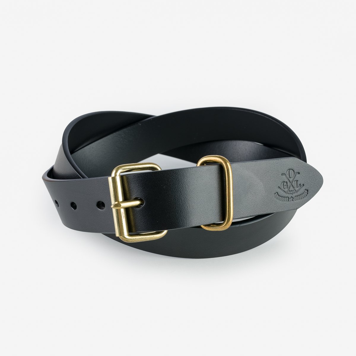 Obbi Good Label - Single Prong Brass Roller Buckle Leather Belt Full Dyed Black