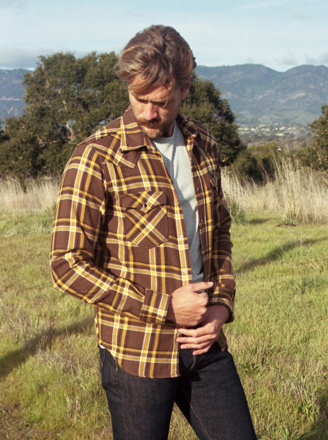 Iron Heart - Ultra Heavy Flannel Crazy Check Western Shirt Brown
