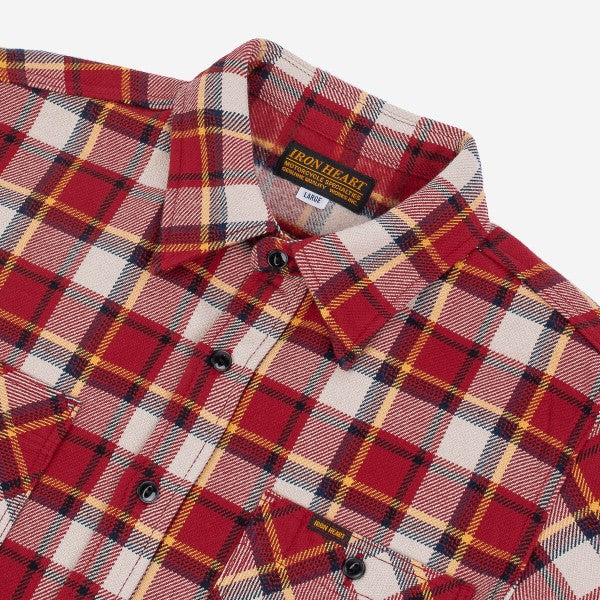 Iron Heart - Ultra Heavy Flannel Classic Check Work Shirt Red